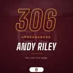Andy Riley tribute graphic marking 306 appearances for Sedgley Park Tigers