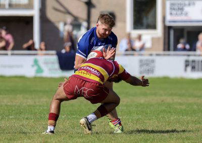 A tackle is made during Sedgley Park against Sheffield at Park Lane