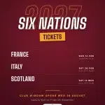 Sedgley Park members notice: Six Nations 2027 tickets for England v France, Italy and Scotland