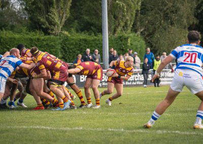 The Sedgley Park scrum half clears the ball from the base of a maul against Tynedale