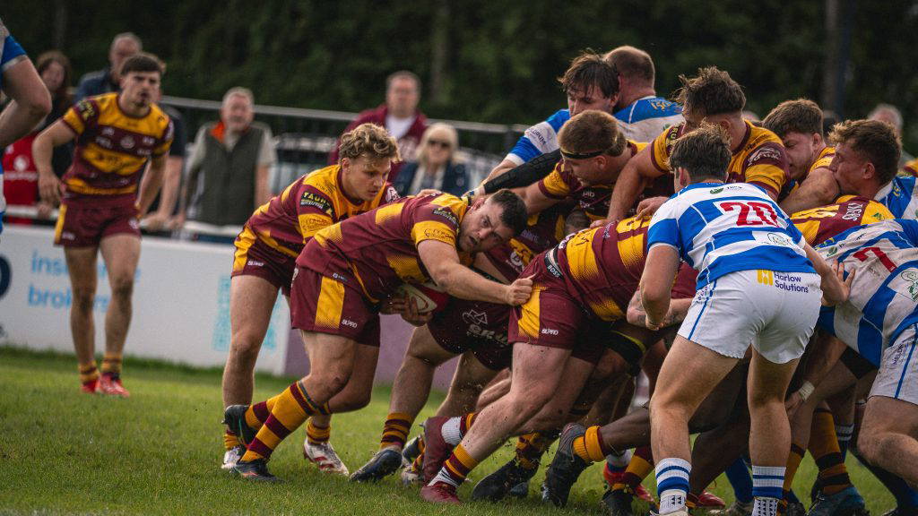 Sedgley Park Tigers forwards drive a maul forward against the Tynedale pack at Park Lane