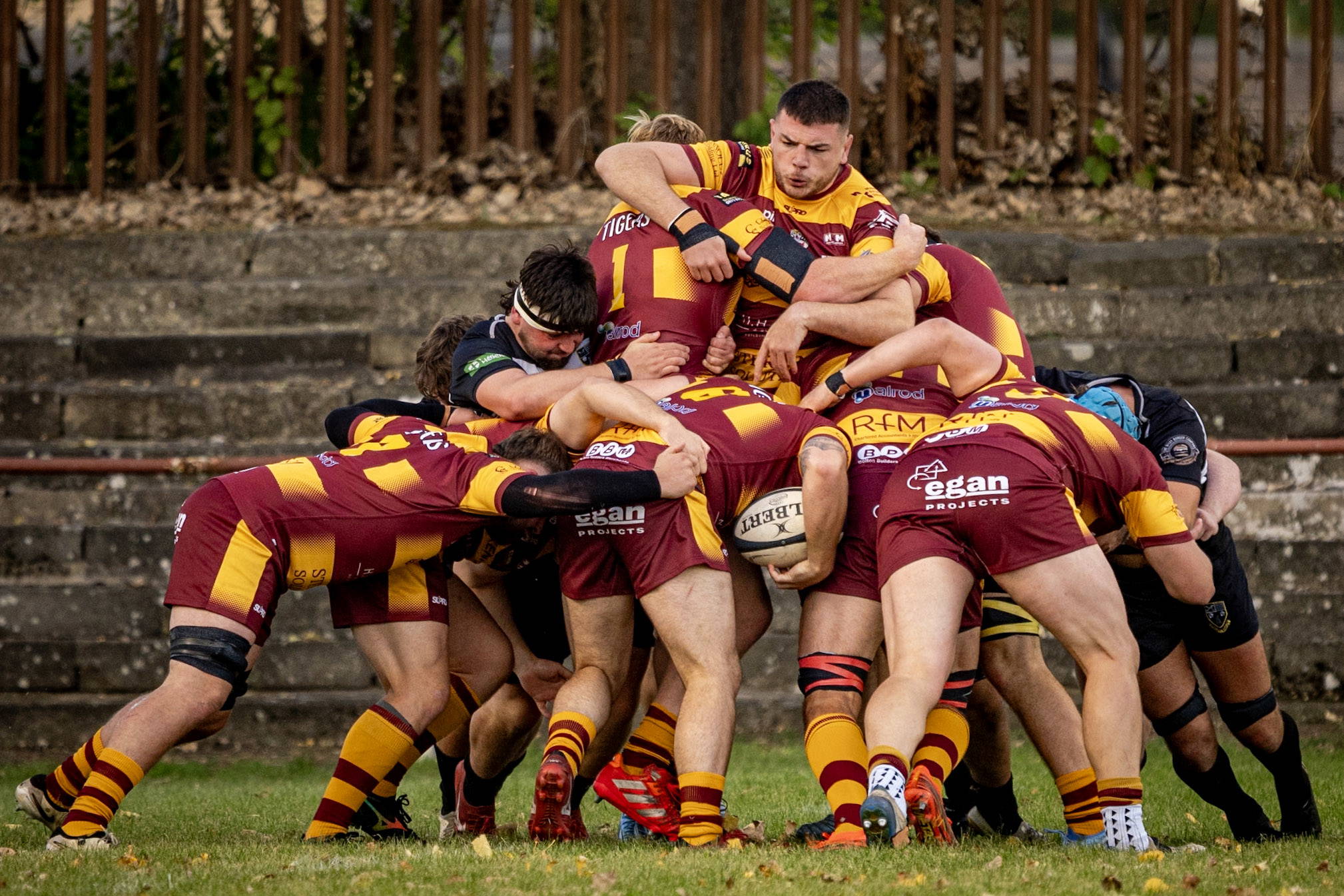 Sedgley Park forwards drive a maul at Cross Green against Otley