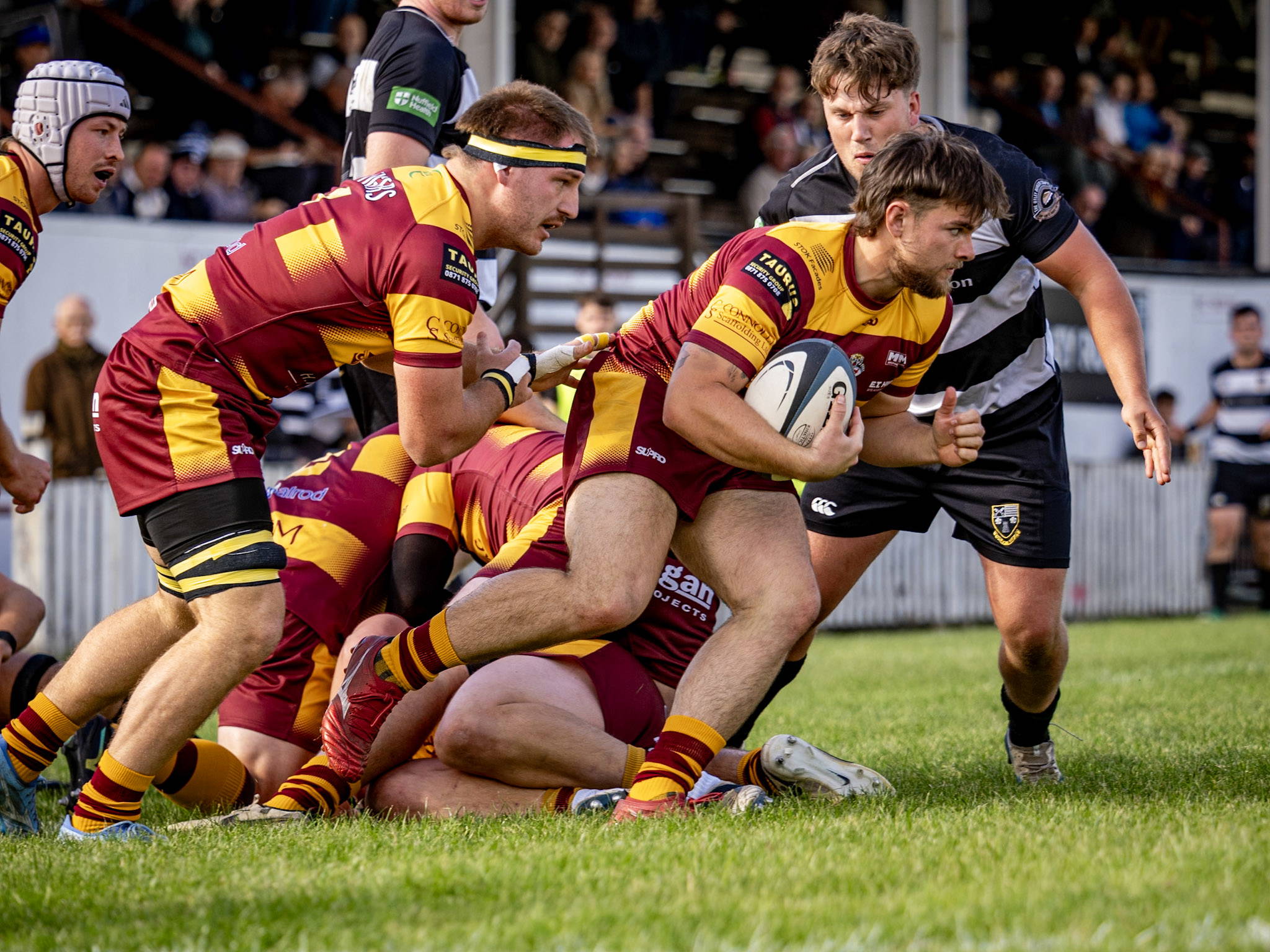 A Sedgley Park forward carries into contact against Otley at Cross Green