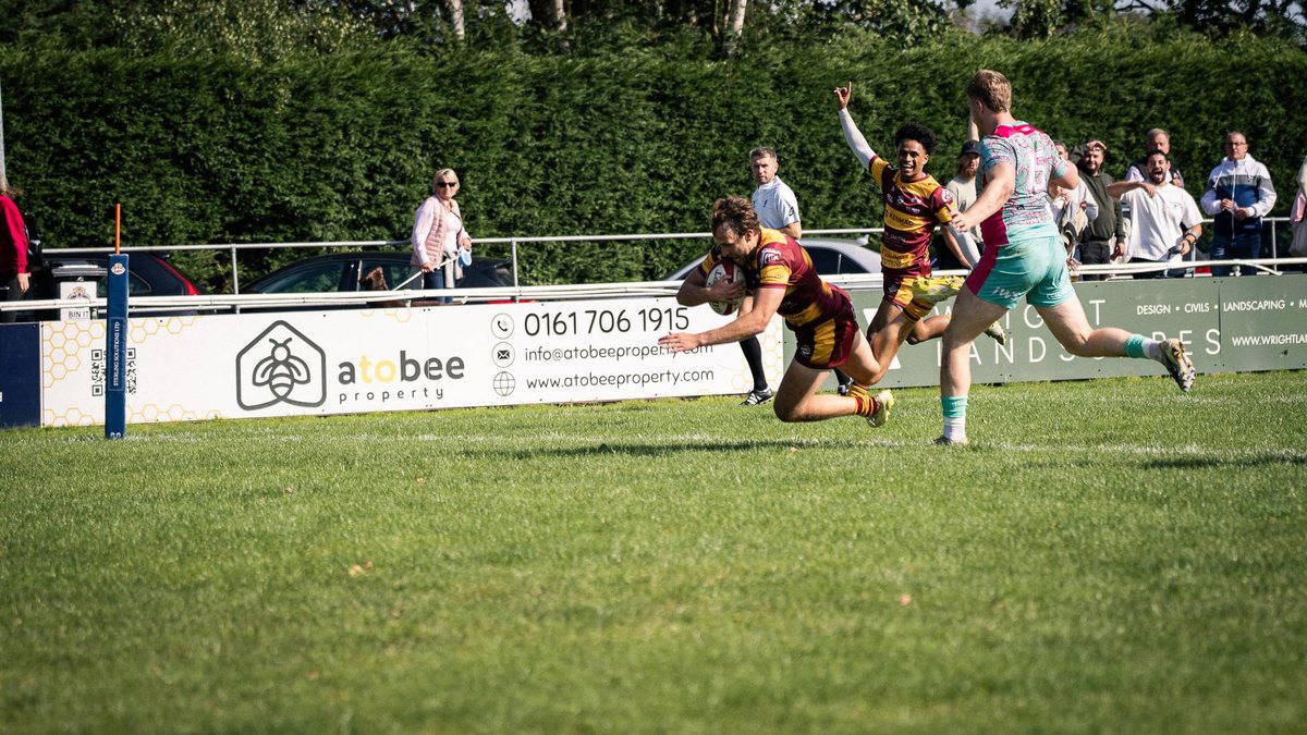 A Sedgley Park try in the corner against Darlington Mowden Park