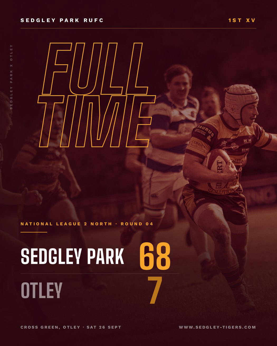 Full time at Cross Green, Sedgley Park 68 Otley 7, Round 04 of National League 2 North