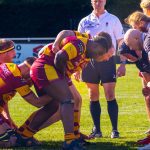 The Sedgley Park front row packs down against Huddersfield
