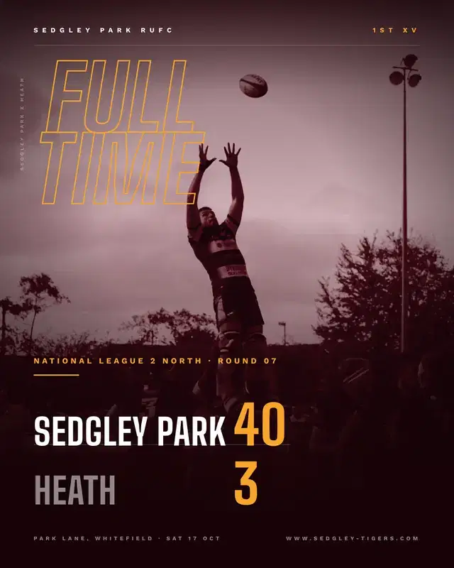 Sedgley Park match report flyer, Sedgley Park v Heath, National League 2 North Round 07